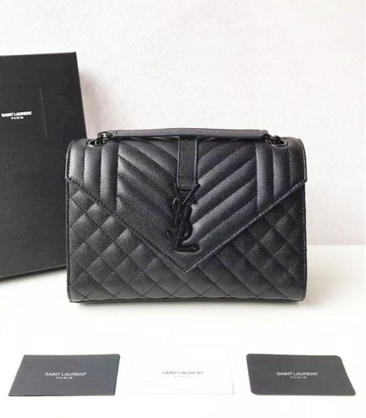 YSL Black Original Matelasse Embossed Caviar Leather Black Metal Medium Envelope Bag