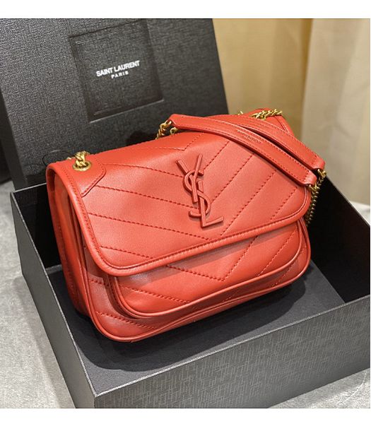 YSL Niki Baby Red Original Lambskin Golden Metal 22cm Shoulder Bag