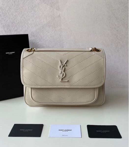 YSL Niki Baby Apricot Original Lambskin Golden Metal 28cm Shoulder Bag