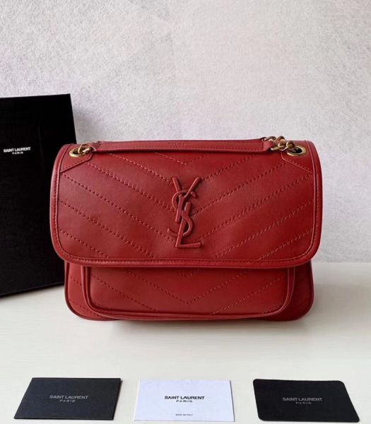 YSL Niki Baby Dark Red Original Lambskin Golden Metal 28cm Shoulder Bag