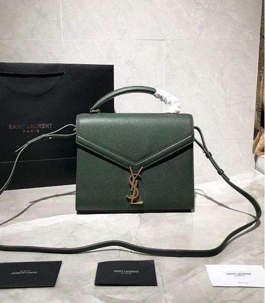 YSL Cassandra Green Original Caviar Leather Golden Metal Medium Top Handle Bag