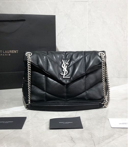 YSL Loulou Puffer Black Original Smooth Lambskin Silver Metal 29cm Shoulder Bag