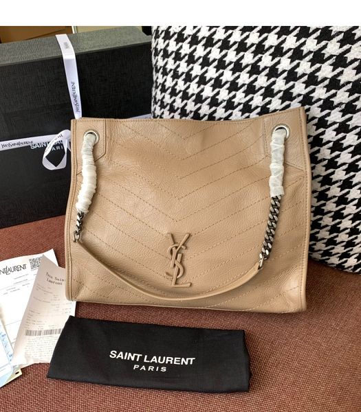 YSL Niki Monogram Apricot Original Wrinkly Leather Medium Shopping Bag