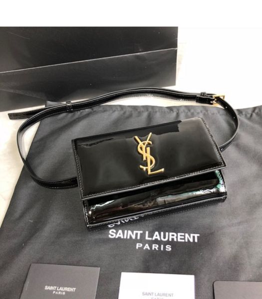 YSL Kate Black Original Patent Real Leather Golden Metal Belt Bag