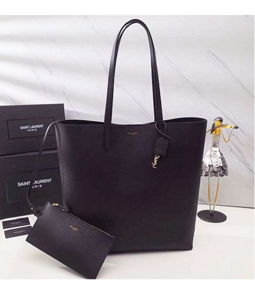 YSL Black Original Smooth Real Leather Medium Shopping Bag