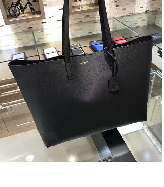 YSL Black Original Smooth Real Leather Large Shopping Bag