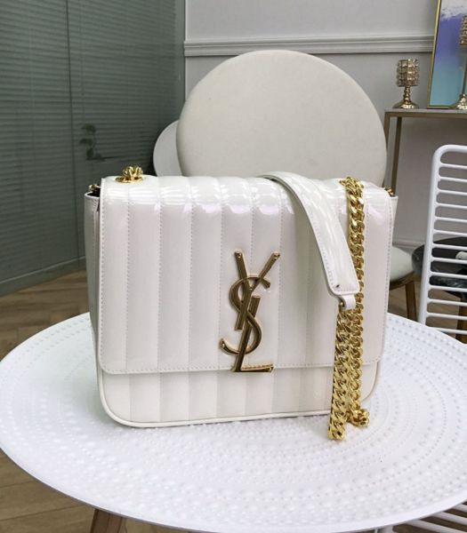 YSL Vicky White Original Matelasse Patent Leather Golden Metal Medium Shoulder Bag