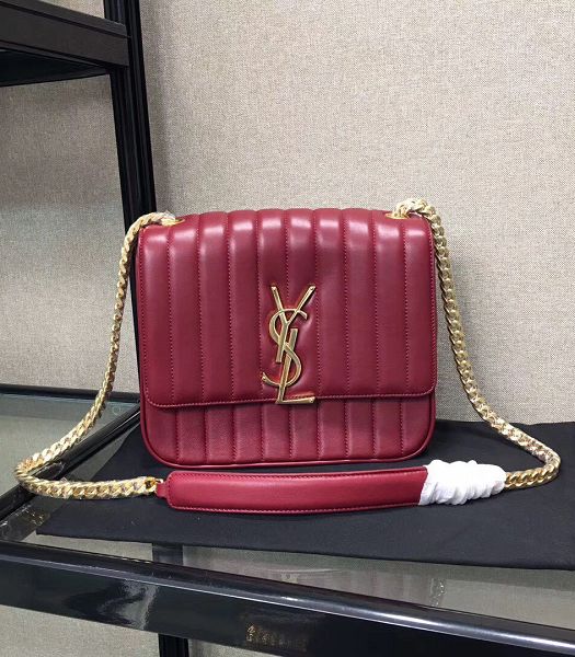 YSL Vicky Wine Red Original Matelasse Lambskin Golden Metal Medium Shoulder Bag