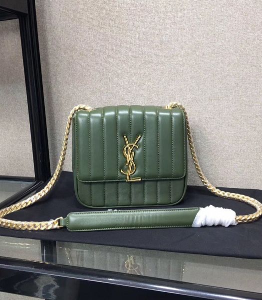 YSL Vicky Army Green Original Matelasse Lambskin Golden Metal Small Shoulder Bag