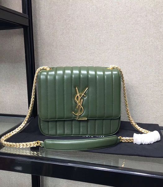 YSL Vicky Army Green Original Matelasse Lambskin Golden Metal Medium Shoulder Bag