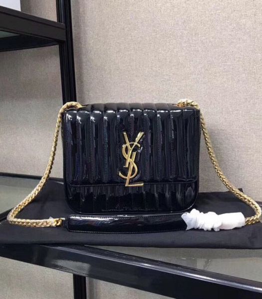 YSL Vicky Black Original Matelasse Lambskin Golden Metal Medium Shoulder Bag