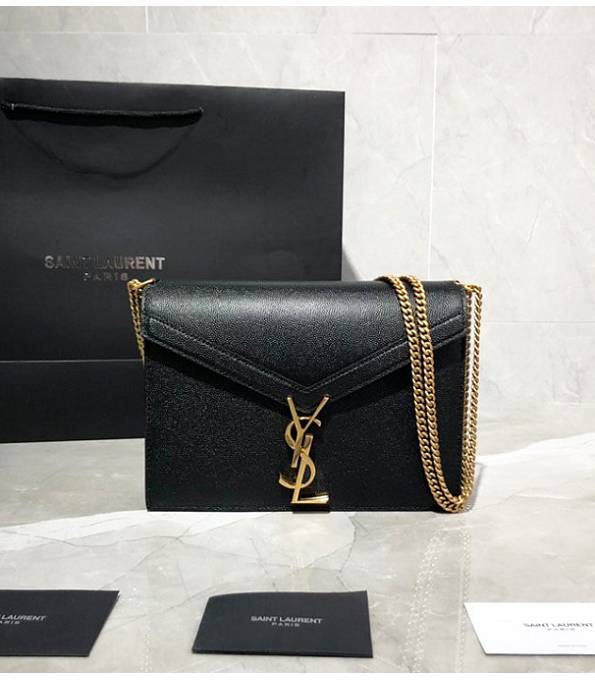 YSL Cassandra Black Original Caviar Veins Calfskin Leather Golden Chain Small Clasp Bag