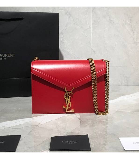 YSL Cassandra Red Original Plain Veins Calfskin Leather Golden Chain Small Clasp Bag