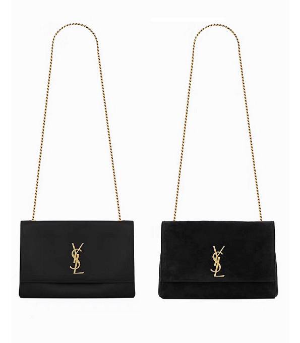 YSL Kate Black Original Scrub/Calfskin Reversible Leather Golden Chain Shoulder Bag