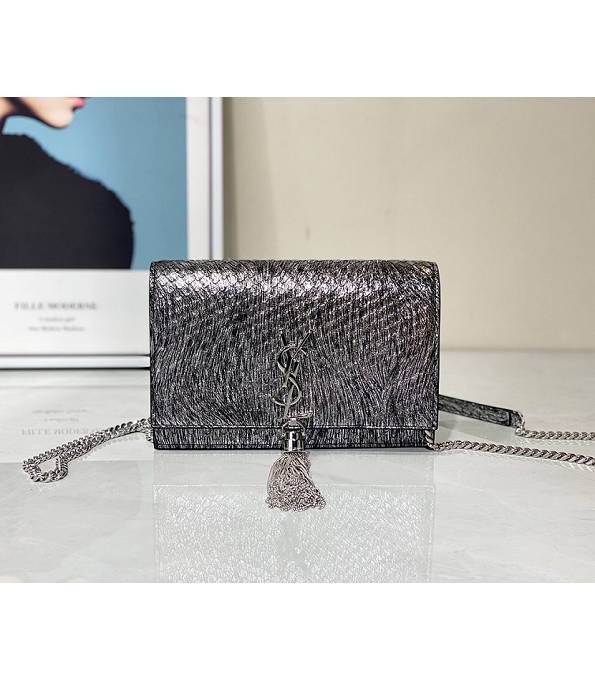 YSL Kate Silver Original Snake Veins Leather Silver Metal Tassel Small Wallet On Chain