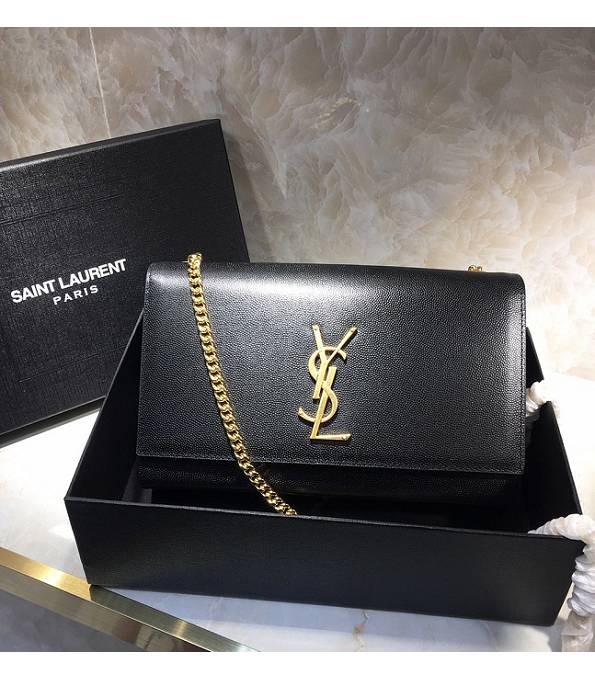 YSL Black Original Caviar Veins Calfskin Leather Golden Chain 24cm Small Monogram Bag