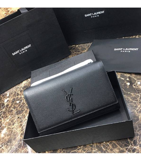 YSL Black Original Caviar Veins Calfskin Leather Black Chain 24cm Small Monogram Bag