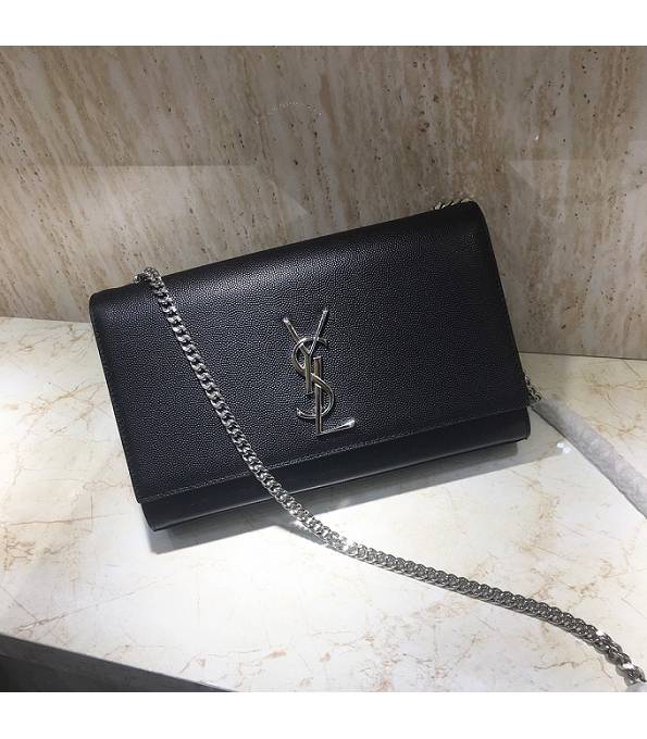 YSL Black Original Caviar Veins Calfskin Leather Silver Chain 24cm Small Monogram Bag