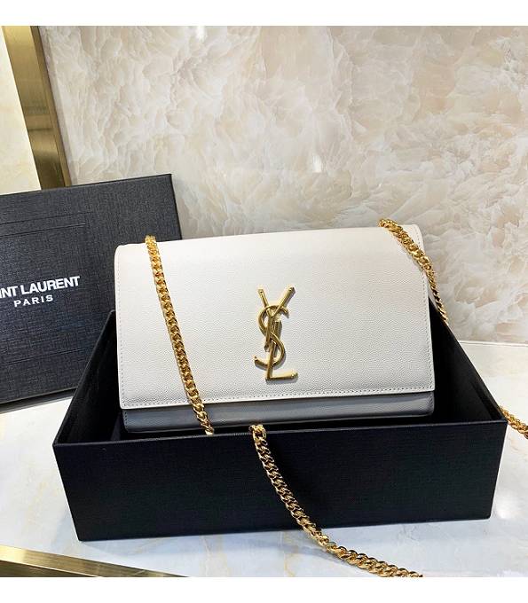 YSL White Original Caviar Veins Calfskin Leather Golden Chain 24cm Small Monogram Bag