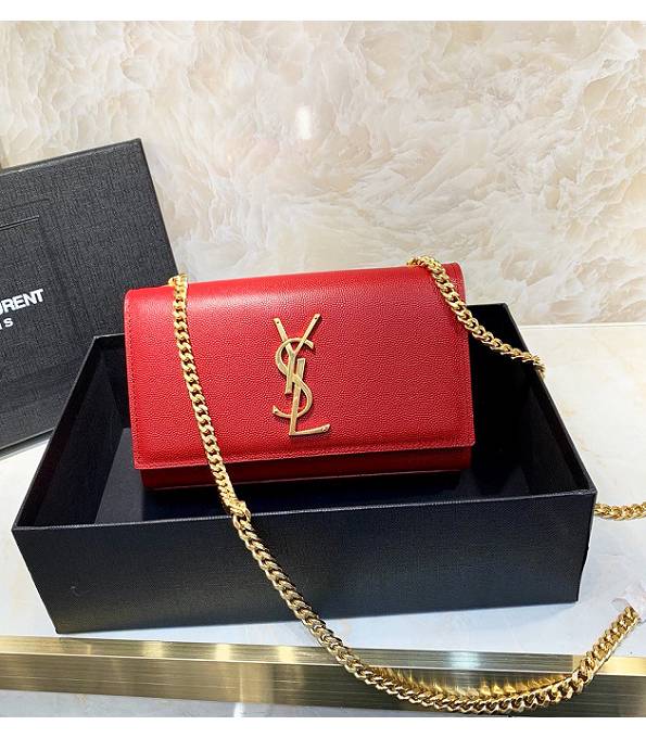 YSL Red Original Caviar Veins Calfskin Leather Golden Chain 20cm Mini Monogram Bag