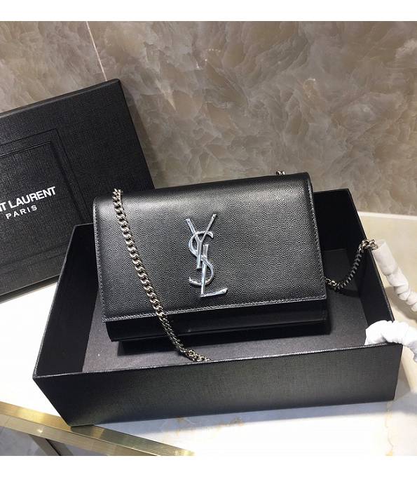 YSL Black Original Caviar Veins Calfskin Leather Silver Chain 20cm Mini Monogram Bag