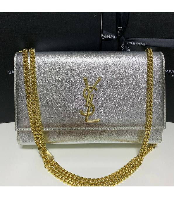 YSL Silver Original Diamond Veins Shiny Calfskin Leather Golden Chain 24cm Small Shoulder Bag