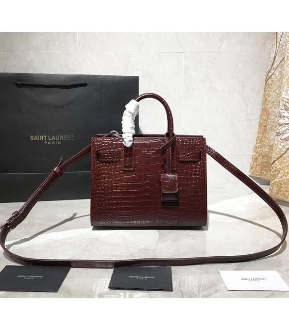 YSL Baby Sac De Jour Wine Red Original Croc Veins Leather 22cm Souple Duffle Tote Shoulder Bag