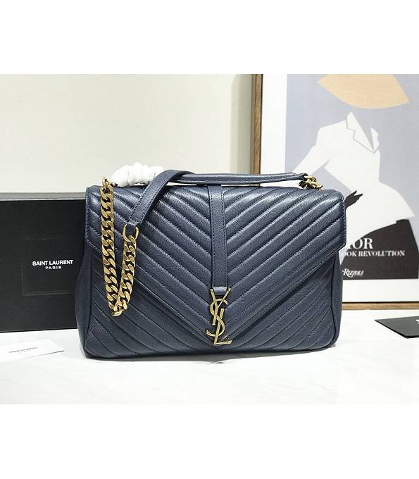 YSL College Blue Original Chevron Lambskin Leather Golden Metal Top Handle Bag