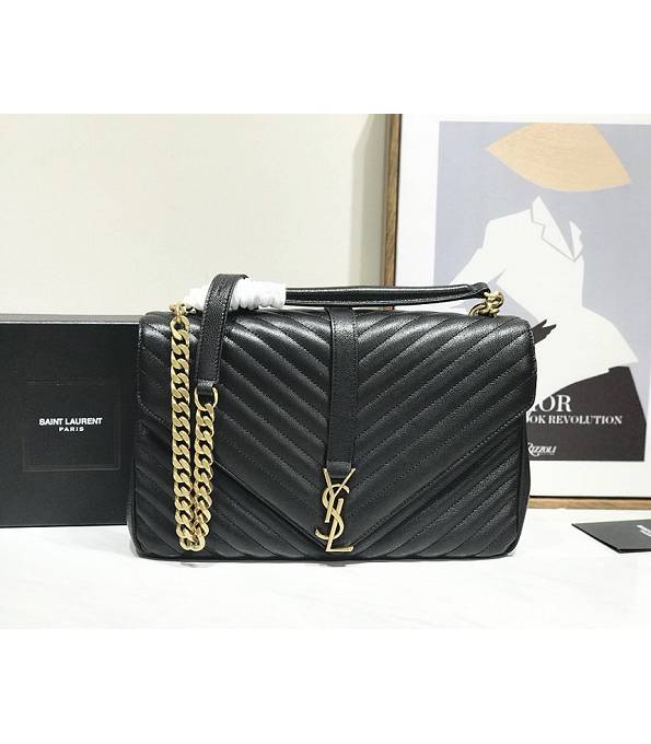 YSL College Black Original Chevron Lambskin Leather Golden Metal Top Handle Bag