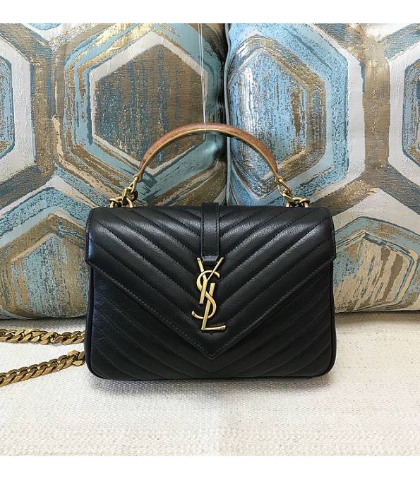 YSL Black Original Chevron Lambskin Leather Golden Metal Small Top Handle Bag