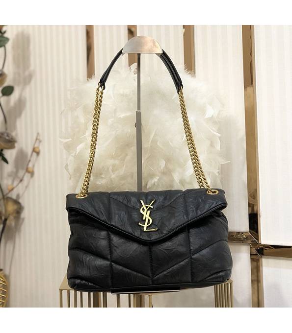 YSL LouLou Puffer Black Original Wrinkly Lambskin Golden Metal 29cm Shoulder Bag