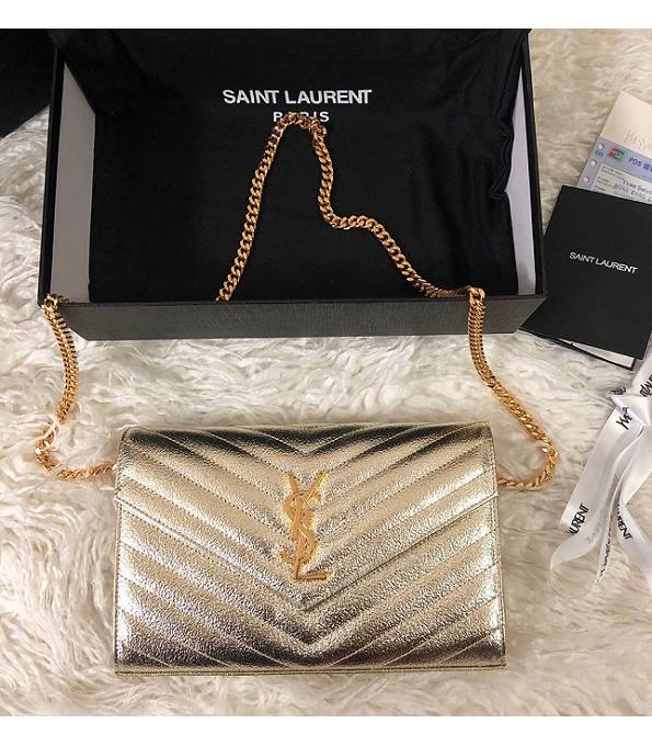 YSL Golden Original Wrinkle Leather 23cm Envelope Golden Chain Wallet