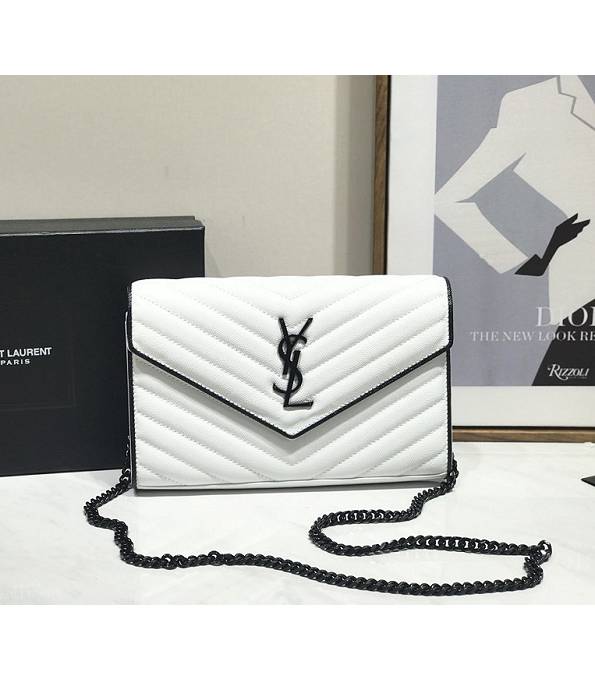 YSL White Original Caviar Veins Leather 23cm Envelope Black Chain Wallet