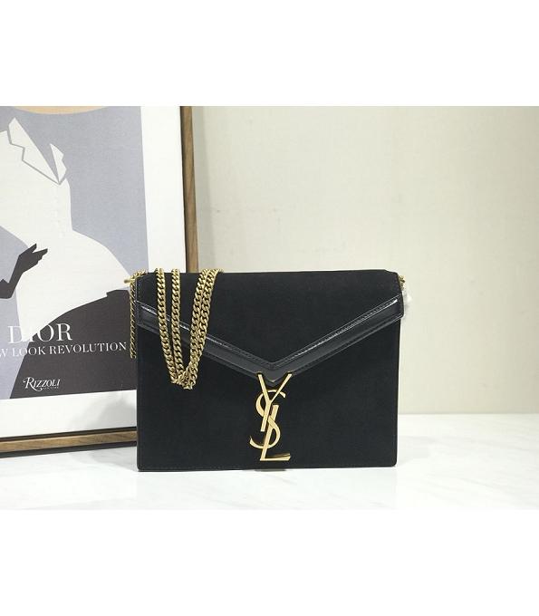 YSL Cassandra Black Original Scrub Leather Golden Chain Small Clasp Bag