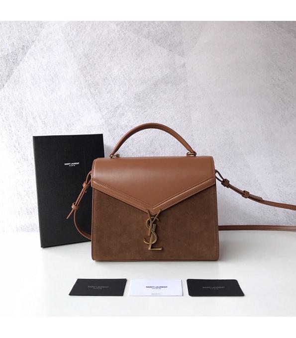 YSL Cassandra Red Brown Original Scrub With Smooth Real Leather Golden Metal Medium Top Handle Bag