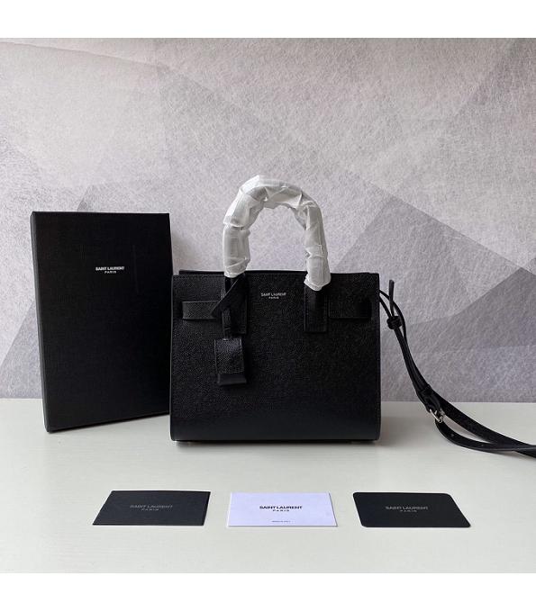 YSL Sac De Jour Black Original Caviar Veins Leather 22cm Souple Duffle Tote Shoulder Bag