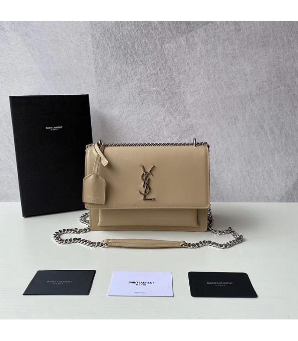 YSL Sunset Apricot Original Pin Stripes Real Leather Silver Metal Medium Flap Shoulder Bag