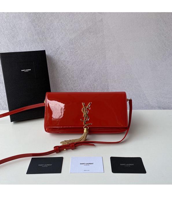 YSL Kate99 Red Original Pattent Leather Tassel Golden Chain Shoulder Bag