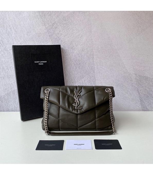 YSL Loulou Puffer Army Green Original Quilted Lambskin Leather Silver Chain 29cm Shoulder Bag