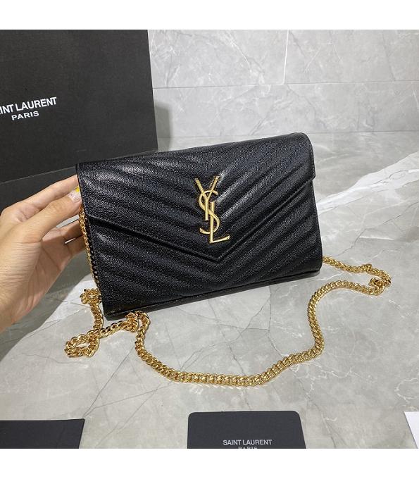 YSL Kate Black Original Caviar Veins Leather 22cm Monogram Golden Chain Wallet