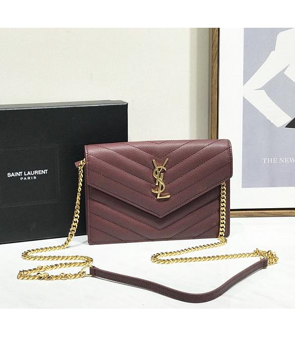 YSL Jujube Original Caviar Veins Real Leather 19cm Envelope Golden Chain Wallet