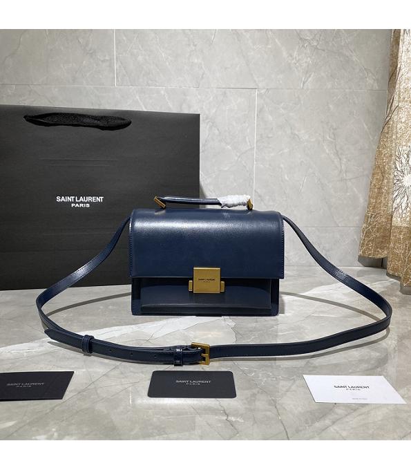 YSL Medium Bellechasse Blue Original Real Leather Golden Metal 22cm Top Handle Crossbody Bag