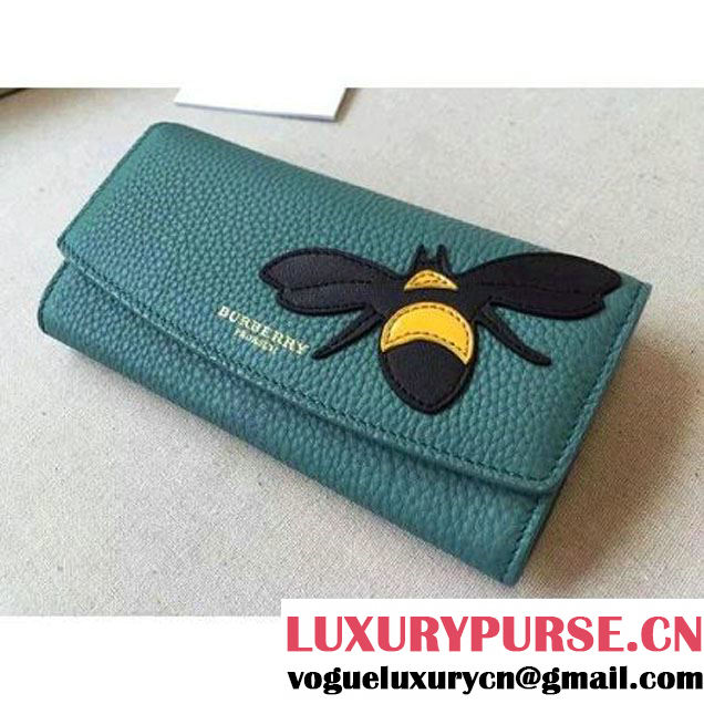 Burberry Bee Detail Leather Continental Wallet Aqua Green 39735461 (2A016-083117 )