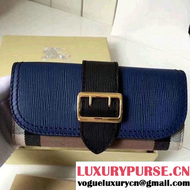 Burberry House Check and Leather Continental Wallet with Buckle 40224181 Navy/Black 2016 (2A016-6082626 )