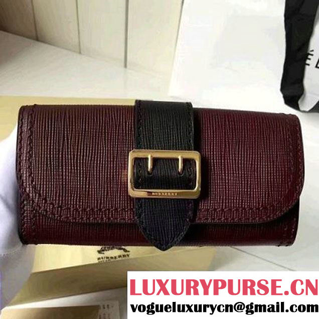 Burberry Textured Leather Continental Wallet with Buckle 40224271 Burgundy/Black 2016 (2A016-6082628 )