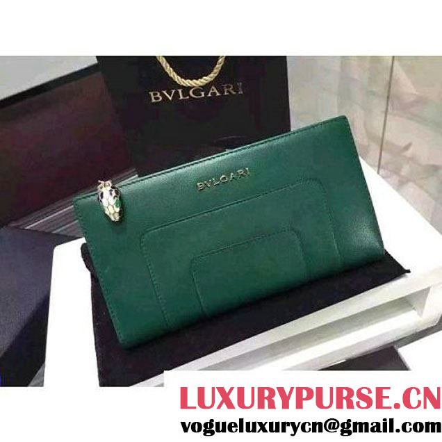 Bvlgari Calf Leather Serpenti Forever Floded Zip Wallet Green (BGJ-121621 )