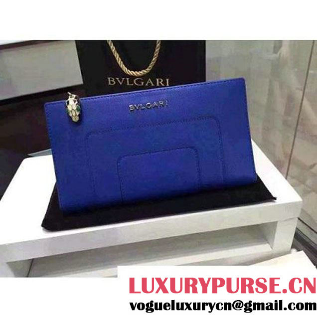 Bvlgari Calf Leather Serpenti Forever Floded Zip Wallet Blue (BGJ-121625 )