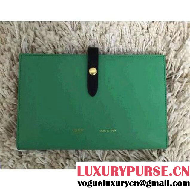 Celine 101423 Strap Large Multifunction In Green/Black Calfskin Summer 2015 (1A145-061502 )