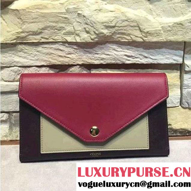 Celine Pocket Trifolded Multifunction Wallet In Muticolour Fuchsia Smooth Calfskin 2016 (1A021-6061326 )