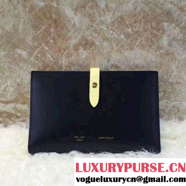 Celine Strap Grained Calfskin Large Multifunction Wallet Black/Yolk Yellow 2017 (1A021-7050306 )